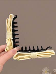 1件極簡風天鵝絨小蝴蝶結直立式髮夾，精緻金屬Logo裝飾髮夾，柔和淡粉色女款髮飾 - 彩色 - 查看 5