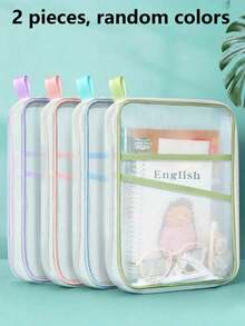 Tas Organizer Jaring Nilon Dua Lapis A4, Tas Penyimpanan Berkas Jaring Berbentuk L Tebal Kapasitas Besar, Ransel Ritsleting Portabel untuk Pelajar, Tas Klasifikasi Mata Pelajaran Ujian dengan Pegangan, Tas Kertas Ujian Transparan untuk Pelajar, Berkas B - A - View 15