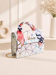 Silk Scarf Chain Colorful Mesh Pattern Fashion Crossbody Bag Handbag - Multicolor - View 5