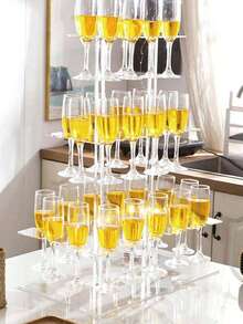1 Set Party Champagne Display Rack, 2-Tier/3-Tier Thickened Transparent Acrylic Champagne Tower Wine Glass Stemware Holder For Wedding Party - Clear - View 1