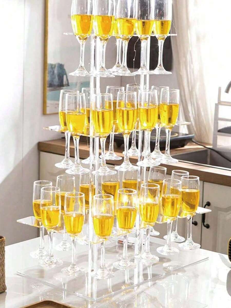 1 Set Party Champagne Display Rack, 2-Tier/3-Tier Thickened Transparent Acrylic Champagne Tower Wine Glass Stemware Holder For Wedding Party - Clear - View 1