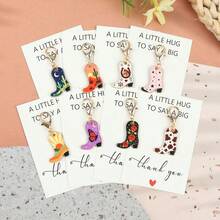 8pcs Personalized Denim Boot Keychains With Thank You Cards - Fashionable Accessory Keychains For Keys, Handbag Charms, Thoughtful Gift For Friends - Multicolor - View 4