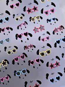1pc Cute Wearing Heart Fashion Glasses Puppy Nail Stickers,5D Cartoon Laser Glasses With Pentagram Eyeglass Frame Self Adhesive Nail Art Decals, Kawaii Summer Lovely Nail Decor For Daily Manicure - Multicolor - View 8