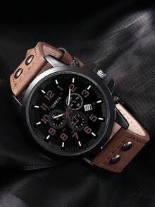 1/2/5pcs Men's Quartz Watch Set With PU Leather Strap And Brown Series Accessories, Casual Minimalist Style, Suitable For Daily Commute, Excellent Gift - Mouldless - View 5