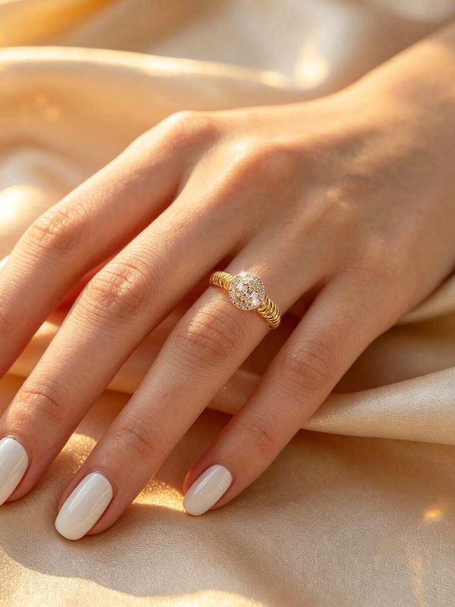 1pc Elegant Exquisite 925 Sterling Silver Zirconia Round Hollow Design Ring For Women Party Gift - Round - View 1