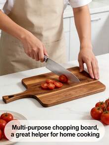 1pc Acacia Wood Cutting Board With Handle, Chopping Board, Kitchen Utensil, Can Cut Vegetables, Meat, Fruit, Bread Board, Cheese Board, Can Be Used As Cold Platter, Appetizer Preparation, Outdoor Camping Board, Perfect For Home Decor, Kitchen Accessories, Kitchen Utensils, Kitchen Cutting Board, Easy To Clean, Ideal Gift For Housewarming, New Year, Mother's Day, Cooking Enthusiasts - View 4
