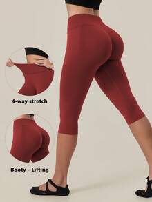 TimeOff Women's 1pc Solid Color Tummy Control Butt Lifting Slim Fit Sports Mid-Length Shorts - Red - View 11