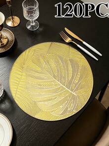 4/120pcs Gold Round Leaf PVC Placemats, Waterproof And Oil-Resistant Tabletop Decor Mats, Washable Tableware Mats, Non-Slip Odorless Western Dining Mats, Suitable For Restaurants, Cafes, Homestays, Fit For Holidays, Parties, Gatherings, Birthdays, Weddings, Dinner Parties - Multicolor - View 16