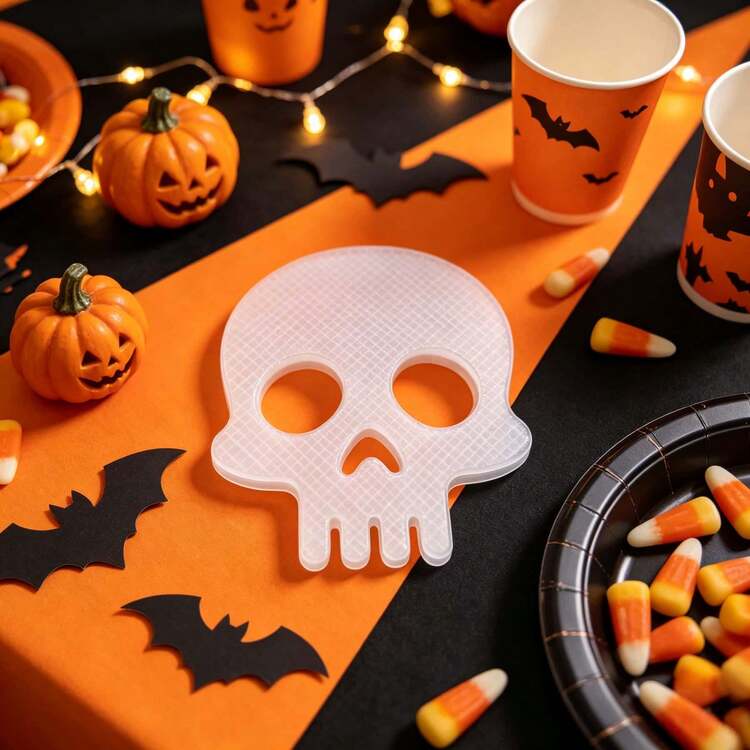 4pcs/8pcs Halloween Skull Coasters, Office Desk Water Cup Heat Insulation Decorative Pads, Gothic Style Home Coffee Cup Tea Cup Heat Insulation, Suitable For Dark Home Decor, Bar Counter, Dining Table, Coffee Table, Friends Party, Holiday Gift Matching - Multicolor - View 4