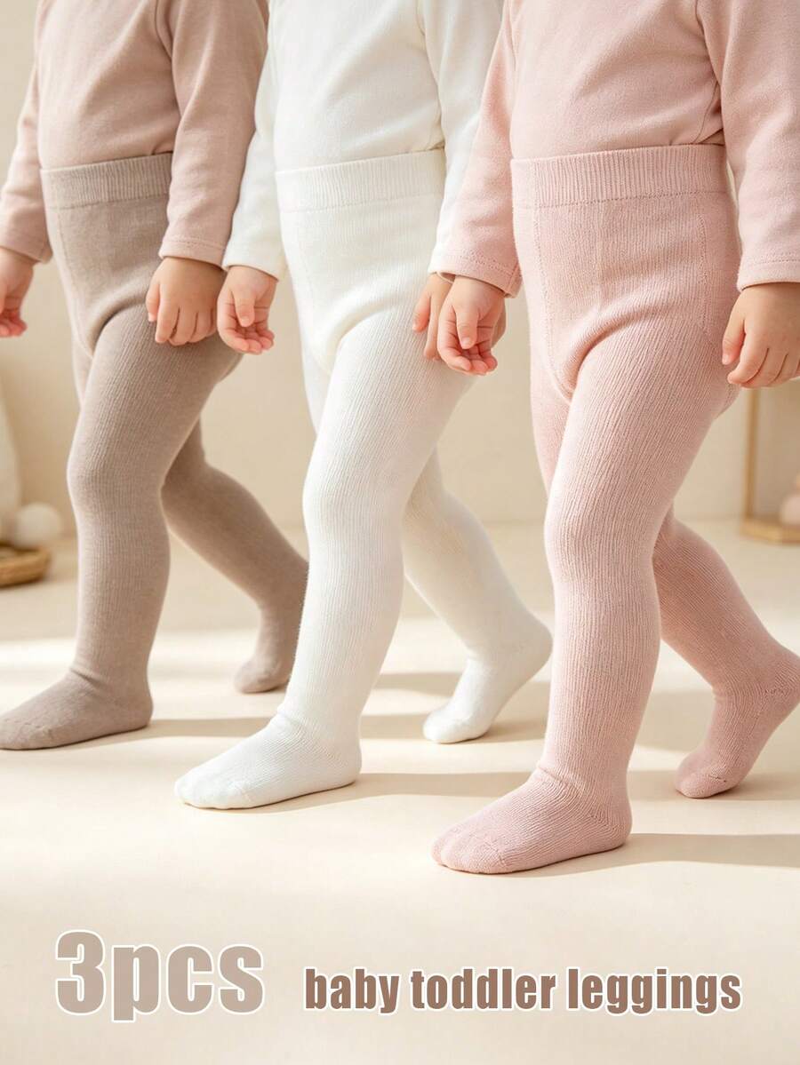 3 Pairs Simple Versatile Solid Color Plain Tights For Baby Girls, Suitable For 0-8 Years Old Daily Wear