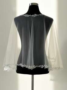 Handmade Pearl Beaded Mesh Shawl, Lightweight Sheer Short Cape, Bridal Dress Cover-Up, Fairy-Like Outer Layer Bolero - Multicolor - View 7