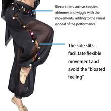 Professional Belly Dance Rhinestone Fringe Halter Crop Top, Elastic Waist Dot Mesh Harem Pants For Dance Training, Gala Shows And Competitions - Multicolor - View 11