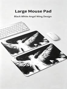 Mouse Pad Gamer Grande com Arte de Asa de Anjo em Tinta Preto e Branco, 3 Tamanhos, Superfície de Tecido Liso, Base de Borracha Antiderrapante, À Prova d'Água, Resistente a Manchas, Borda Costurada com Precisão, Tapete de Mesa para Laptop, PC, Escritório e Jogos - Visão 10