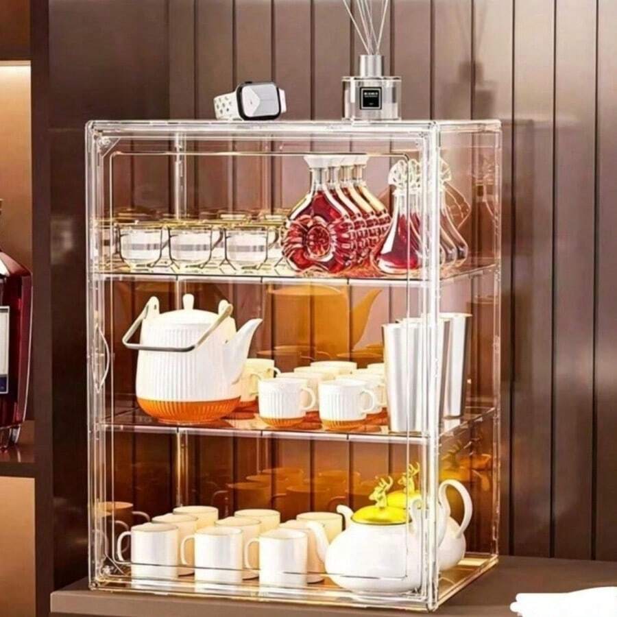 Lemari Pajangan Akrilik dengan Pintu Magnetik - Organizer Penyimpanan Dapur Anti Debu dan Dapat Ditumpuk, Cocok untuk Cangkir, Teko, dan Aksesoris Kopi, Desain Transparan, Mudah Dilihat, Cocok untuk Penggunaan di Rumah atau Kantor, Lemari Penyimpanan Dapur, Modis dan Modern - A - View 1