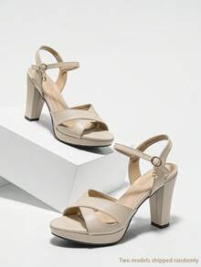 Queenigma Women's High Heel Sandals With Alluring Crystal Embellished Ankle Strap, Summer Sandals, Platform Chunky Heel, Apricot Color, Glamorous For Party - Apricot - View 7