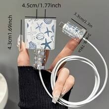 5入藍色海星圖案數據線保護套，適用 20W Apple 16 15 充電器， 14 13 12 快速充電，海洋主題，夏季禮物 - 無色 - View 4