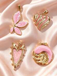 Ins Soft Sweet Girl Blogger Stainless Steel Peach Pink Butterfly DIY Pendant, Butterfly Heart Handmade Spring Commute Collarbone Necklace, Waterproof Sweat-Resistant Suitable For Sensitive Skin, Couple Floral Campus Class Matching, School Anniversary Gentle Outfit, Dorm Simple Daily Accessory, Spring Summer Peach Girl Style Jewelry Gift For Friends And Girlfriend - Multicolor - View 1