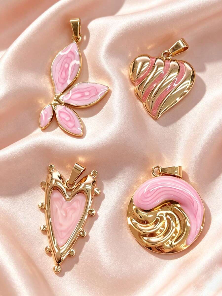 Ins Soft Sweet Girl Blogger Stainless Steel Peach Pink Butterfly DIY Pendant, Butterfly Heart Handmade Spring Commute Collarbone Necklace, Waterproof Sweat-Resistant Suitable For Sensitive Skin, Couple Floral Campus Class Matching, School Anniversary Gentle Outfit, Dorm Simple Daily Accessory, Spring Summer Peach Girl Style Jewelry Gift For Friends And Girlfriend - Multicolor - View 1