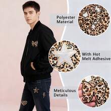 WENSIDUO 16Pcs Leopard Star Heart Iron On Patches, Embroidered Flower Themed Sew On Patches, Applique Patches For Clothing, Jackets, Hats, Backpacks, Jeans - Leopard - View 3