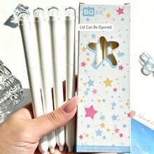 4pcs Polka Dot/Solid Color/Star Pattern Retractable Neutral Pens, Ins Style, Quick-Drying Black Ink Pens For Students And Exams - Little Pudding Pen - View 7