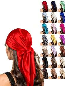 1 buah Syal Sutra Persegi Satin Warna Polos, Gaya Minimalis Modis untuk Wanita, Cocok untuk Bepergian, Kencan, Pesta Liburan, dan Perjalanan - Merah - View 1