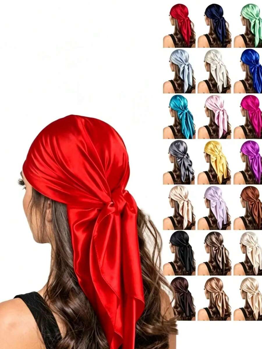 1 buah Syal Sutra Persegi Satin Warna Polos, Gaya Minimalis Modis untuk Wanita, Cocok untuk Bepergian, Kencan, Pesta Liburan, dan Perjalanan - Merah - View 1
