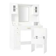 105 * 152 * 40 Cm Dressing Table/Vanity In A Modern, Minimalist Style / High-Quality Vanity Made Of Chipboard / With Adjustable LED Lighting And Power Outlet / Equipped With 6 Drawers And 4 Doors / Suitable For The Bedroom / White - 白色 - 查看 8