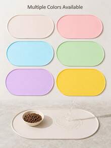 1pc Cat Feeding Mat, Non-Slip Waterproof Anti-Spill Design, Oval Pet Food Mat With Raised Edge And Feeding Port - Easy To Clean Durable Surface, Suitable For Dry And Wet Food, Scratch-Resistant Protective Mat, Also Suitable For Dog Bowls (Compatible With Cat/Dog Bowls), Multi-Pet Households, Dog Owners - Multicolor - View 2