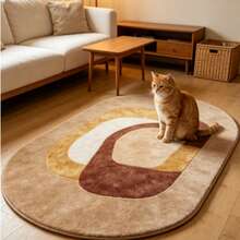 1pc Brown Colorblock Oval Rug, Thickened Natural Wood Style Decorative Carpet, Bedroom Decor, Home Decor - Multicolor - View 3