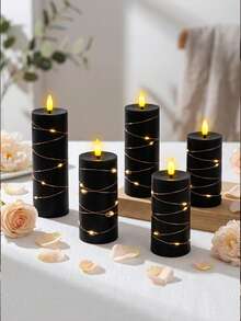 5pcs Flameless Candle Lights With Remote Control, Timer/Remote, Battery Operated Embedded Flickering String Lights, Suitable For Home, Halloween, Christmas, Birthday, Gift, Proposal, Wedding, Party - Black String Lights - View 6