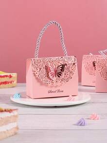 30/20/10pcs Butterfly Hollow Mini Gift Boxes With Handle - Pink - View 7
