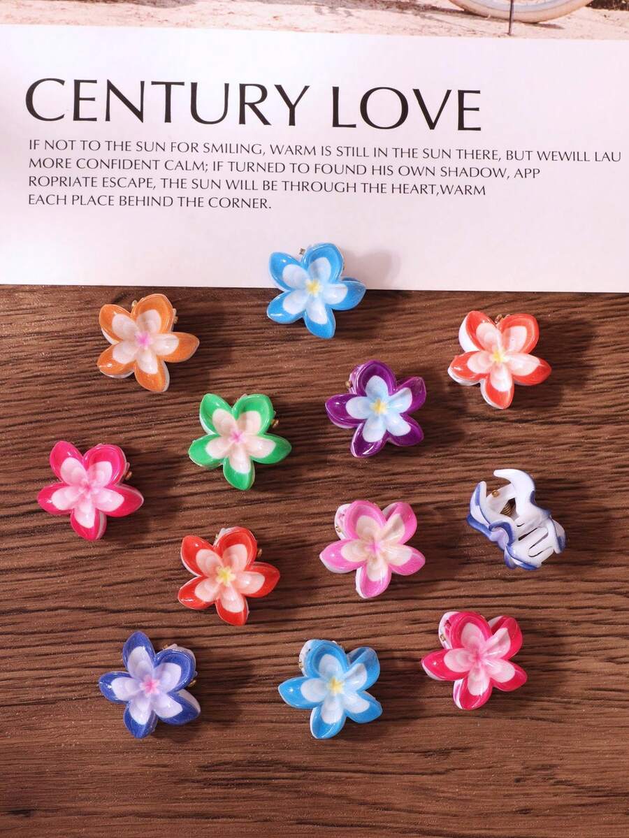 10/30/50/100pcs Colorful Multi-Layer Plumeria Hair Claw, Macaron Gradient Contrast Color Beach Photography Fresh Hair Accessory (Random Color) - Multicolor - View 1