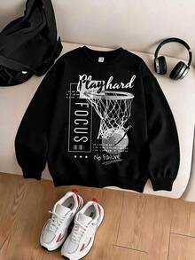 2pcs/Set Boys Big Teen Boy Crew Neck Sweatshirt And Elastic Waist Pants Set, Basketball Shooting Print Crew Neck Sweatshirt + Cuffed Sweatpants Set, Suitable For Autumn/Winter Daily Wear - Multicolor - View 5