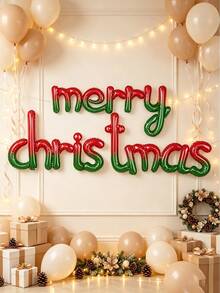 1 Pack Red & Green Gradient Christmas Letter Banner Foil Balloons, Suitable For Christmas Party Background Photo Shooting Decoration Props Balloons - Red and Green Christmas Letter Banner Balloons - View 2