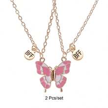 Back To School 2pcs Butterfly Magnetic Pendant Necklace For Girls, Cute Cartoon Colorful Butterfly BFF Necklace, Adjustable Geometric Jewelry Gift, Couple Necklace Accessories - one-size - View 23