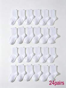 6/12/18/24 Pairs Kids White Sports Socks, Simple Versatile Mesh Short Socks, Spring/Autumn/All-Season Sports Socks For Students, First Day Of School - White - View 14