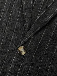 WAIT HIM Men's Casual Short Striped Blazer - Dark Grey - View 7