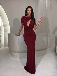 Elegant Women's Sleeveless Knit Maxi Dress, Asymmetrical Round Neck ...