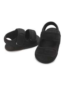 Solid Color Mesh Infant Sandals, Double Hook And Loop, Breathable, Non-Slip Soft Sole, Back Strap, Newborn Summer Anti-Slip Infant Pre-Walker Shoes - Black - View 5