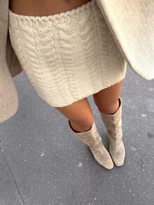 Women's Solid Color Casual Versatile Daily Knit Mini Skirt - Apricot - View 4