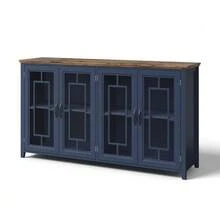 This 160cm Wide Kitchen Sideboard Features Glass Doors, A Large Storage Compartment, A Wood-Effect Worktop, And An Anti-Tip System. This Modern Sideboard Is Suitable For Kitchens, Dining Rooms, And Living Rooms. - Blue - View 9