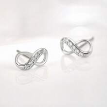 Minimalist 18K Gold Plated 925 Sterling Silver Women's Infinity Symbol Design Zirconia Stud Earrings, Suitable For Daily Wear - Infinity Symbol Earrings - View 9