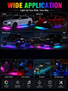 XF.Meraki Smart RGB Car Underglow Light Kit, App And RF Remote Control, IP67 Waterproof, Decorative Lights, 16 Million Color LED Strip, Music Sync - 1-to-4 - View 4