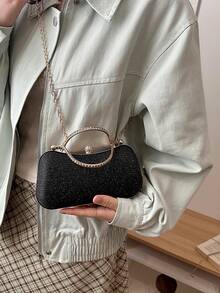 Women's Mini Fashion Handheld Crossbody Shiny Box Evening Bag - Black - View 2