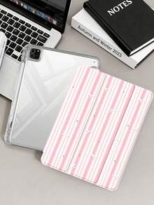 粉色與白色條紋蝴蝶結平板保護殼，適用於 iPad Mini6/Mini7/Air/Air2/9.7/10.2/10.5/10.9 (Air4-Air8)/Pro 11/10th Gen/A16/Pro 11 2024，彩繪圖案平板保護殼配透明壓克力背殼，三折支架，睡眠/喚醒功能，內建筆槽，不含筆，部分機型附相機框 - 彩色 - 查看 5