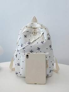 1pc Back To School Bow Pattern Backpack, Large Capacity Polyester Commuter Daily Bag, Multi-Layer Storage Casual School Bag, Lightweight Travel Backpack, Suitable For Girls, Fresh Graduates, Young People, Applicable For Back To School, Daily Commute, Shopping, Short Trips And Outdoor Leisure Travel - 2281 - View 3