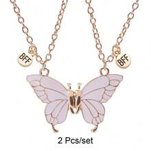 Back To School 2pcs Butterfly Magnetic Pendant Necklace For Girls, Cute Cartoon Colorful Butterfly BFF Necklace, Adjustable Geometric Jewelry Gift, Couple Necklace Accessories - one-size - View 26