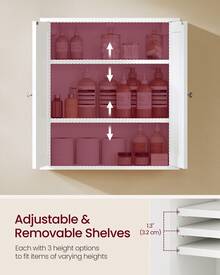 VASAGLE Bathroom Wall Cabinet, Hanging Bathroom Storage Cabinet, For Medicines, Farmhouse, 2 Adjustable Shelves, 7.9 X 22 X 23.6 Inches - Cloud White - View 8