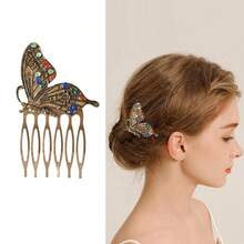 5pcs Women's Vintage Hair Combs Decor, Butterfly Flower Leaf Pearl Rhinestone Metal Hair Combs With Teeth Clips, Crystal Bridal Hair Pins, Suitable For Wedding Accessories, Daily Wear, Halloween - Multicolor - View 2