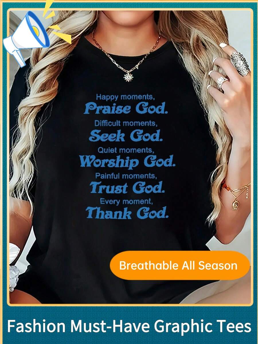 Plus Size - Plus Size - Casual Graphic Tops For Plus-Size Women, Suitable For Daily Wear In Spring, Summer, And Autumn, Versatile For All Occasions - Black - View 1